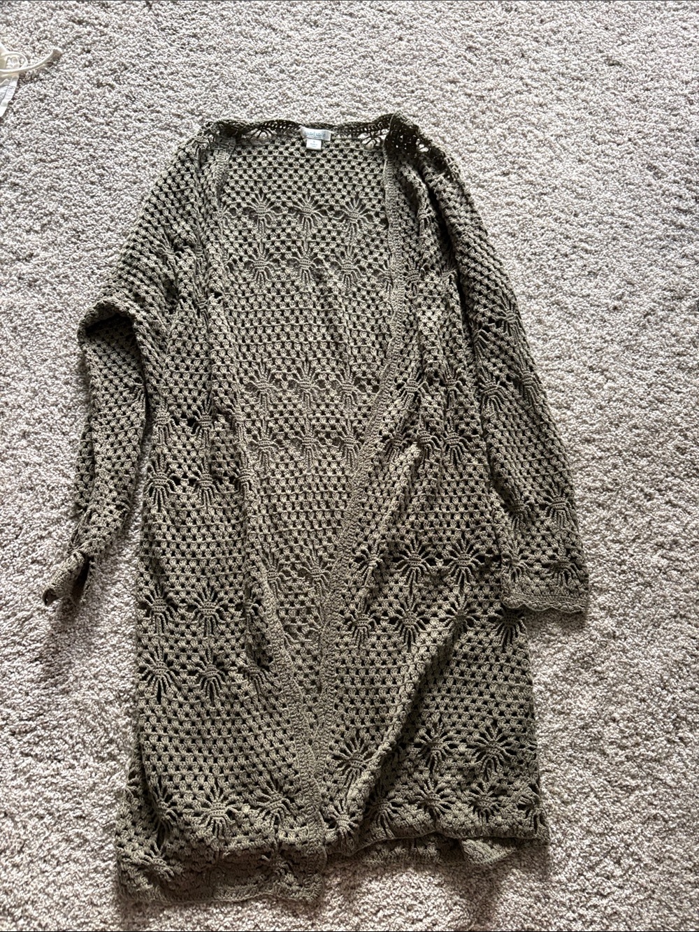 Sundance Olive Openwork Long Knit Cardigan